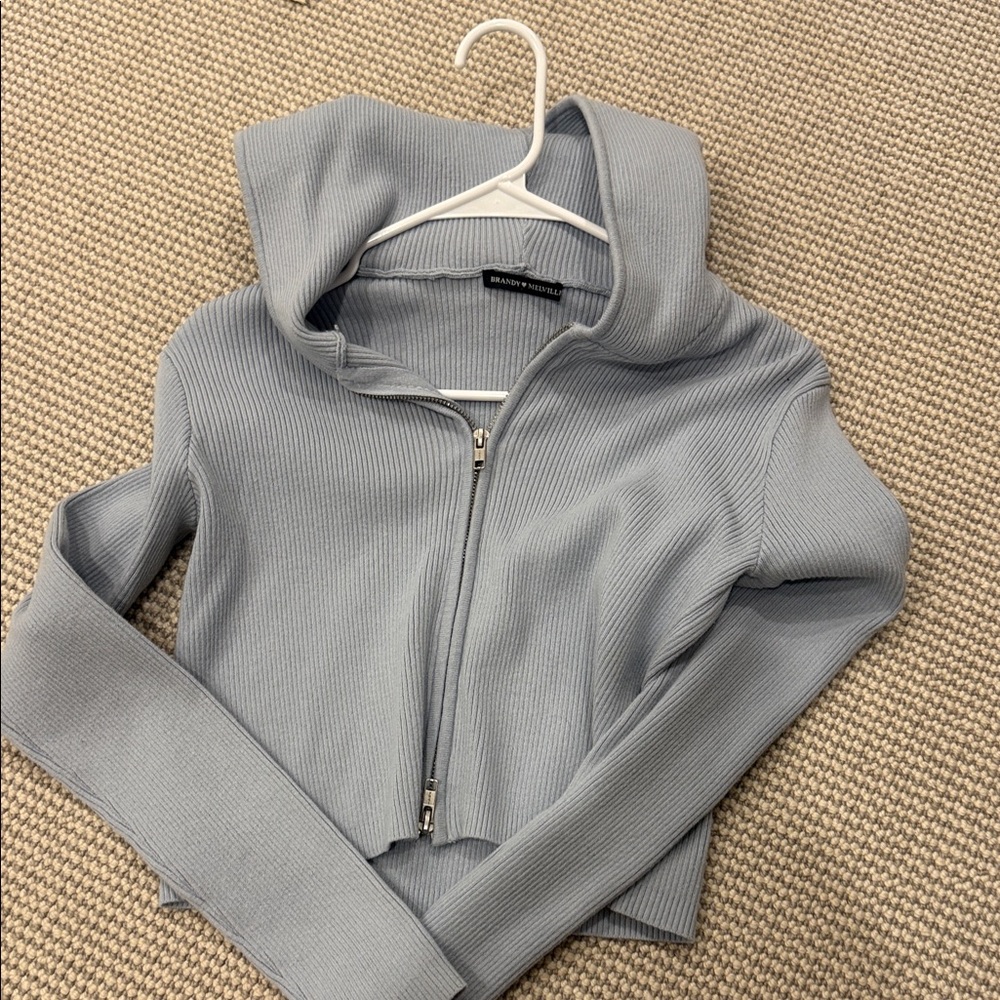 Brandy Melville Light Gray Ribbed Hoodie